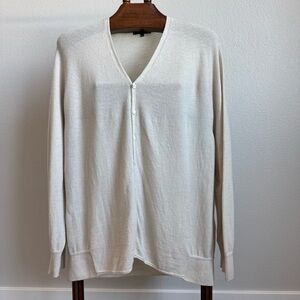 Pas de Calais Wool Cardigan Size 38 Oversized Cream Button Front Made in Japan